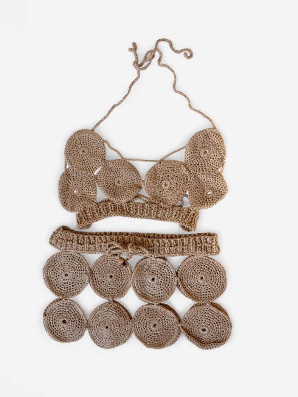 Crochet Circle Bikini Top and Skirt Set - Natural Beige